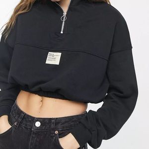 New ASOS bershka cropped half zip sweatshirt top in black